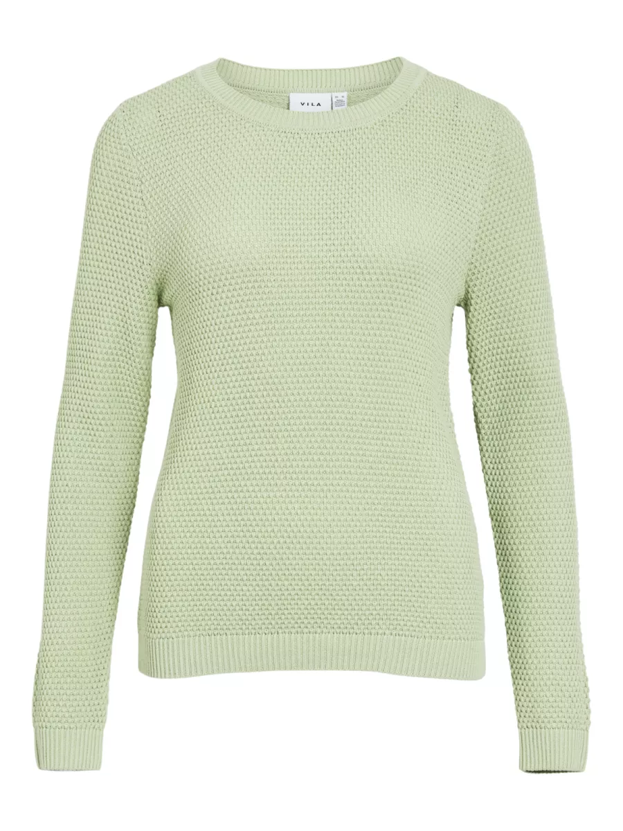 VILA-VIDALO O-NECK L/S KNIT TOP- NOOS-14082767-Smoke Green-GROEN