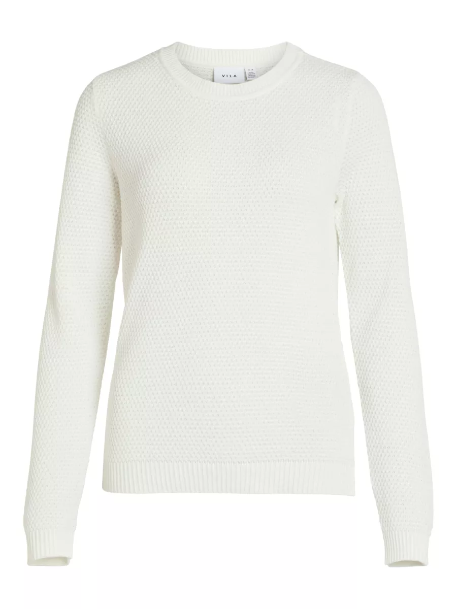 VILA-VIDALO O-NECK L/S KNIT TOP- NOOS-14082767-White Alyssum-OFF WHITE