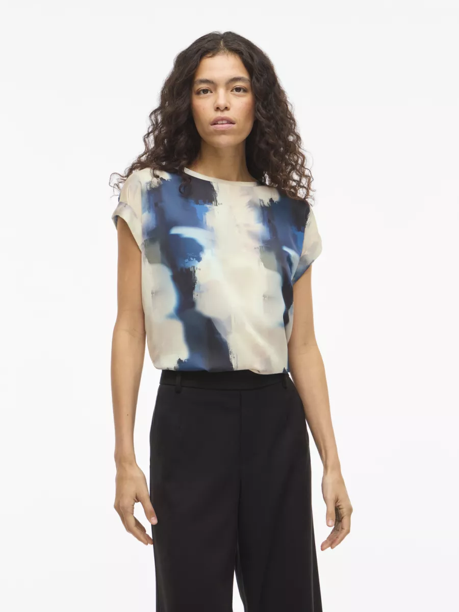 VILA-VIELLETTE S/S FULL SATIN TOP - NOOS-14109246-Navy Blazer-NAVY