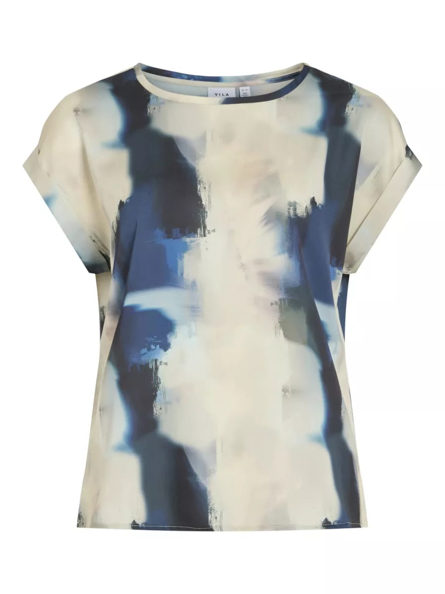 VILA-VIELLETTE S/S FULL SATIN TOP - NOOS-14109246-Navy Blazer-NAVY