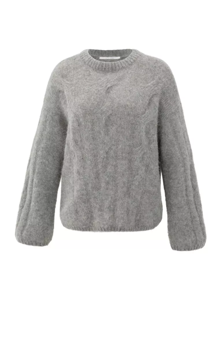 YAYA-Kabeltrui met ronde hals; Alpaca/Wool/Polyamide/Elastane; 990322-01-000520-510-990322-TAUPE