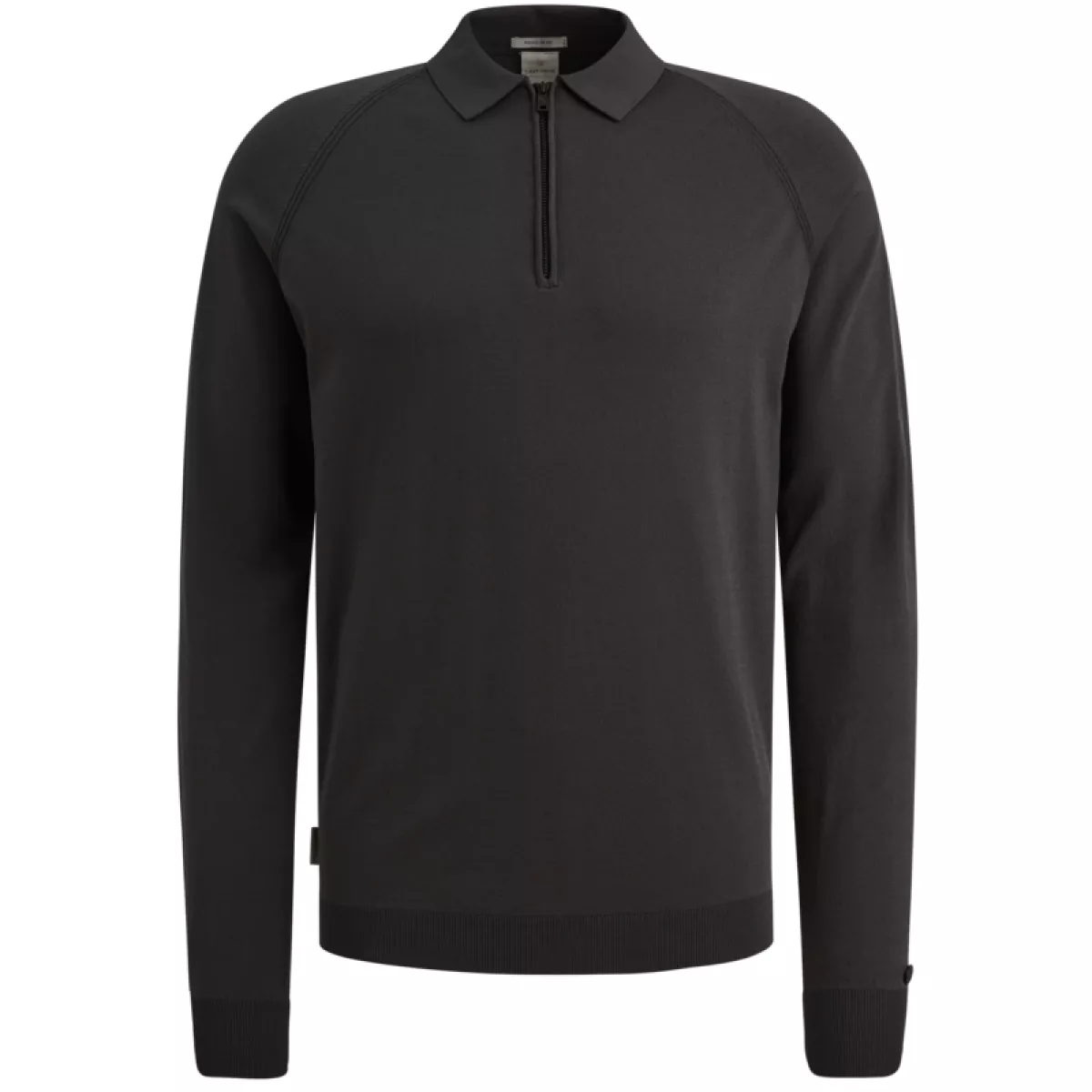 CAST IRON-Long sleeve polo regular fit visco-CPS2602823-9159 Black sand-ZWART