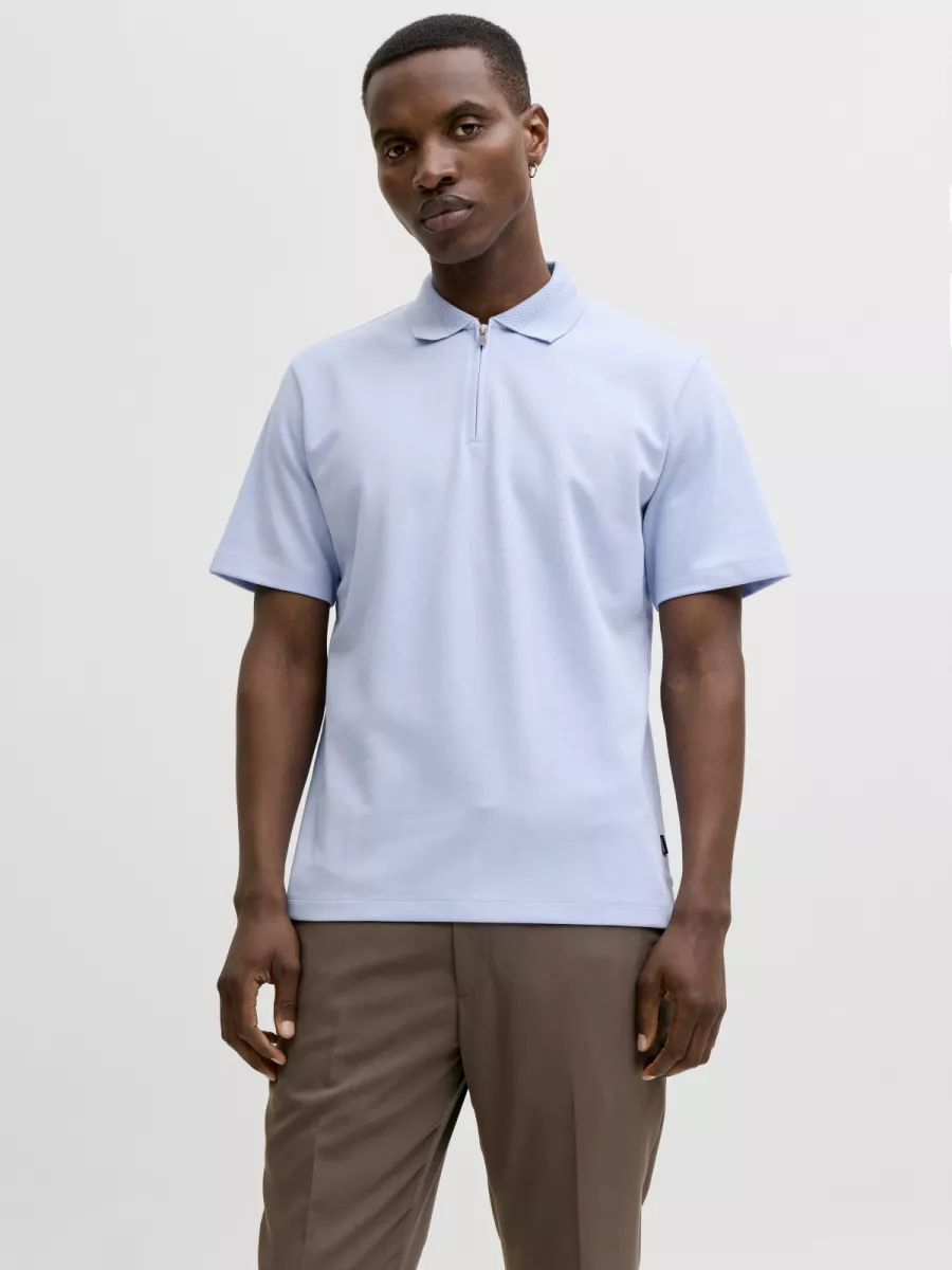 JACK & JONES-JPRBLAETHAN SS ZIP POLO SN-12292992-Chambray blue-BLUE