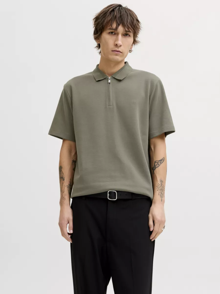 JACK & JONES-JPRBLAETHAN SS ZIP POLO SN-12292992-Smokey olive-OLIJF