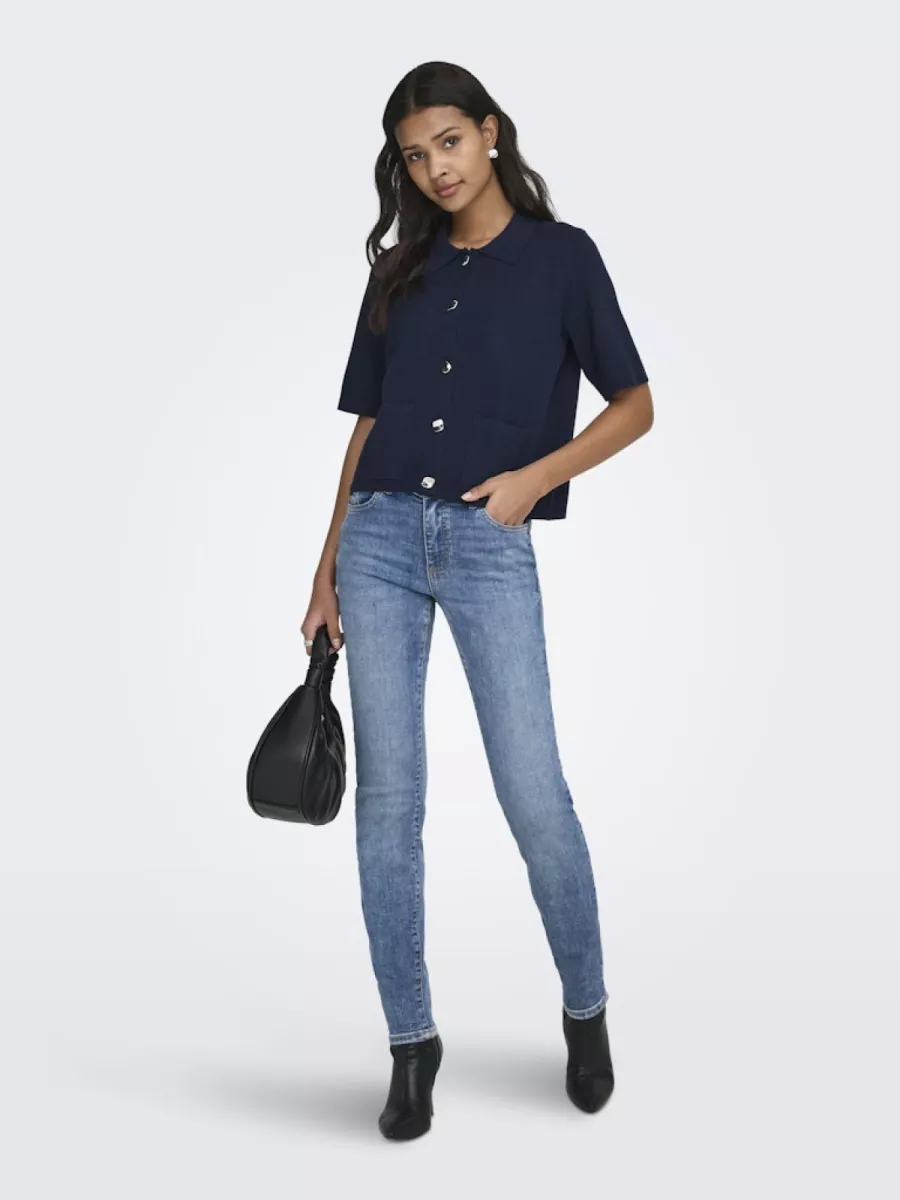 JDY-JDYPRIME LIFE 2/4 COLLAR CARDIGAN K-15351853-Total Eclipse-NAVY