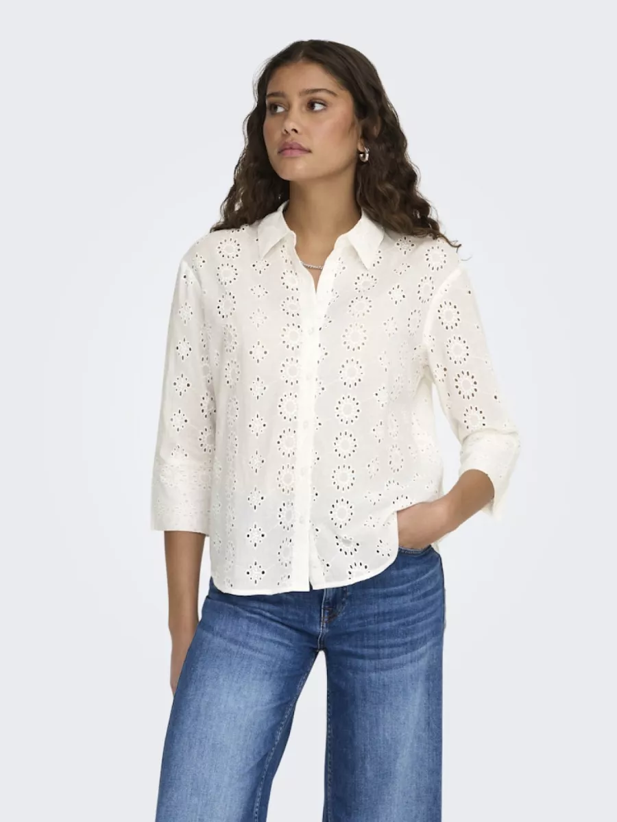JDY-JDYTALLIE 3/4 LONG SHIRT WVN NOOS-15292179-Broderie Anglaise-CREME