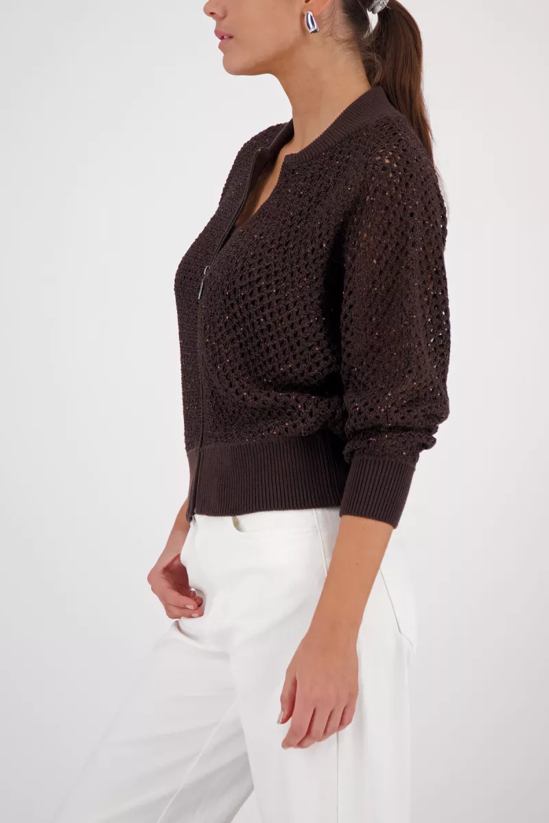 Monari-Ajour cardigan-410388-564 Dark chocolate-DONKER BRUIN