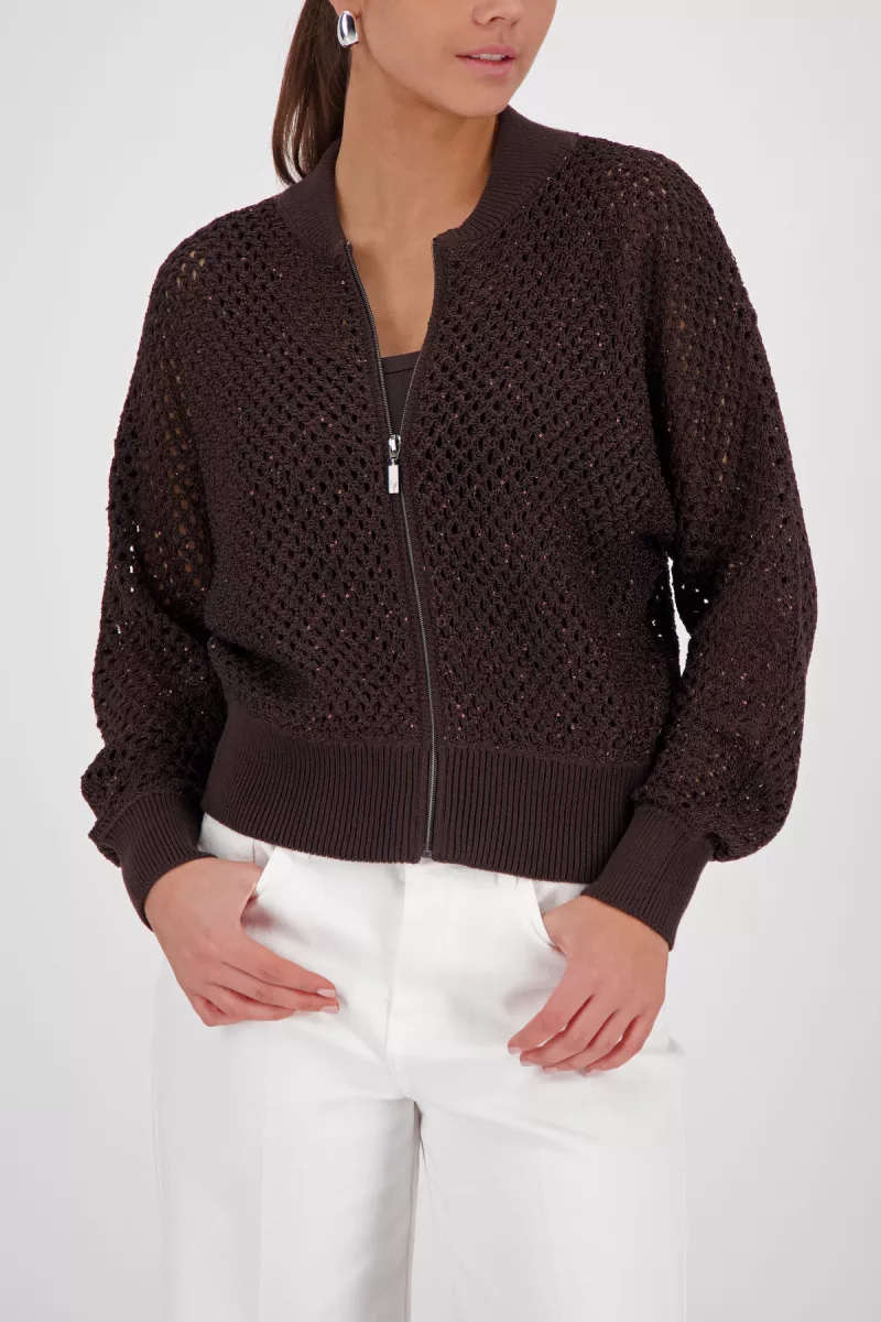 Monari-Ajour cardigan-410388-564 Dark chocolate-DONKER BRUIN