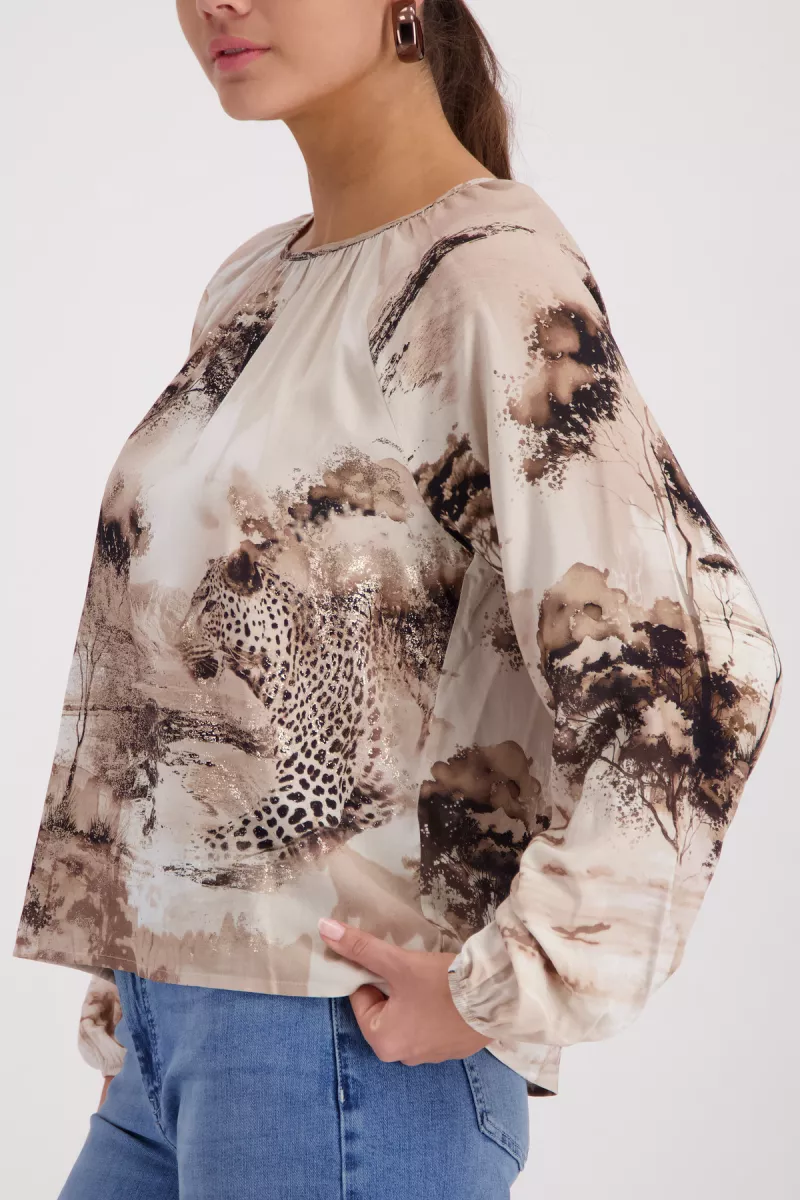 Monari-Blouse with savanna print-410190-148 Sand pattern-ZAND