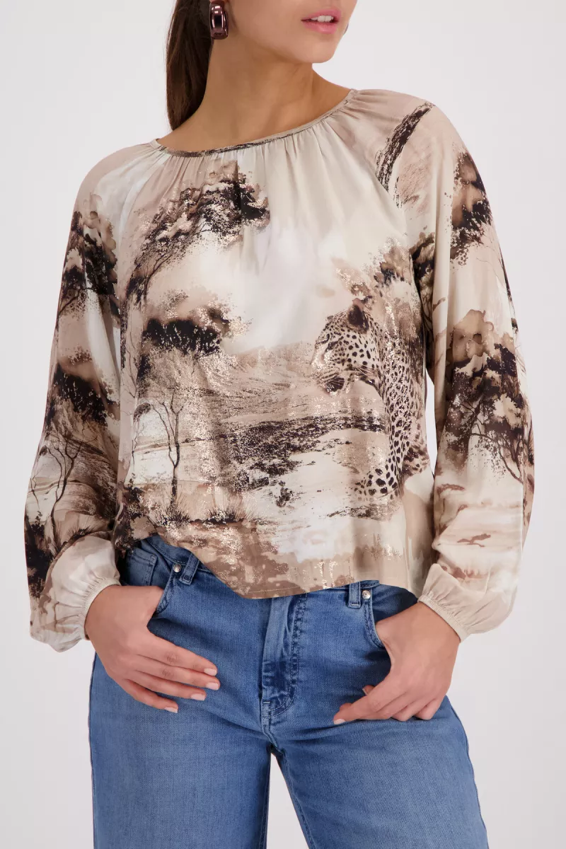 Monari-Blouse with savanna print-410190-148 Sand pattern-ZAND