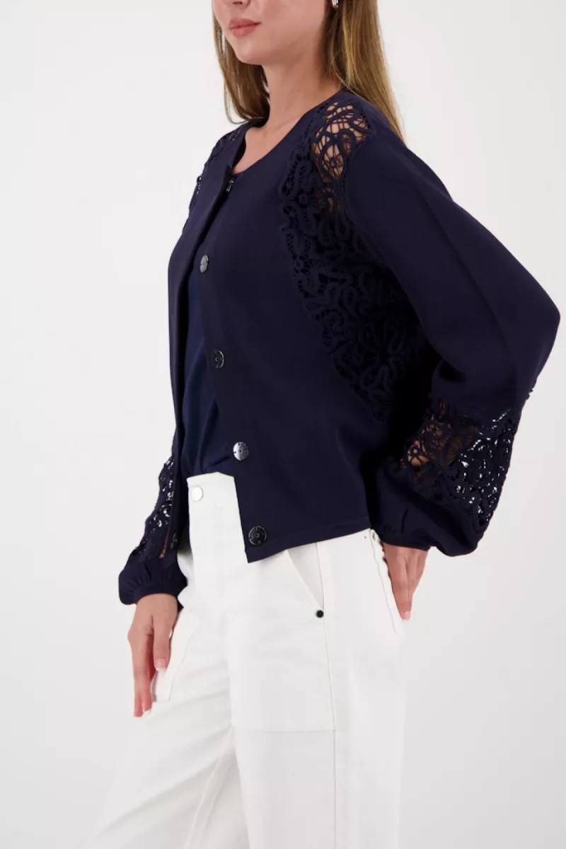 Monari-Cardigan with lace insert-410390-755 Marine-MARINE