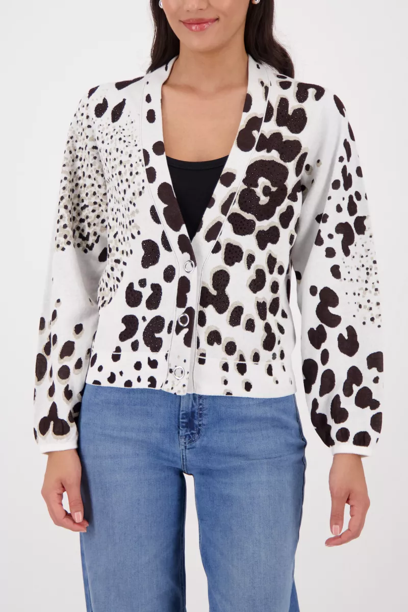 Monari-Cardigan with leopard jacquard-410285-566 Dark chocolate pattern-CHOCOLADE