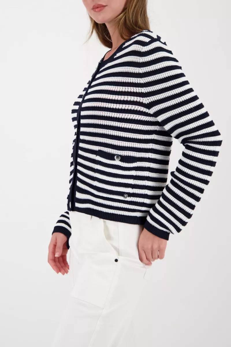 Monari-Cardigan with stripes-410216-756 Marine striped-NAVY