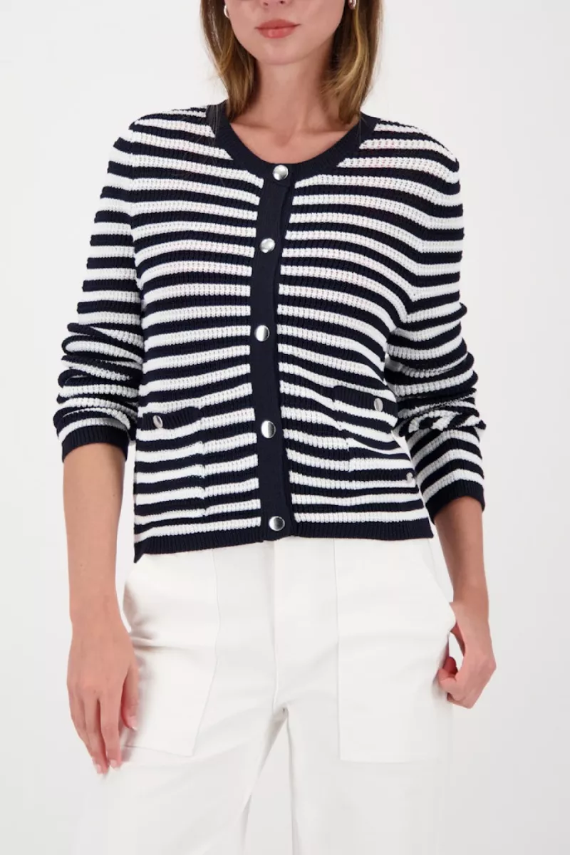 Monari-Cardigan with stripes-410216-756 Marine striped-NAVY