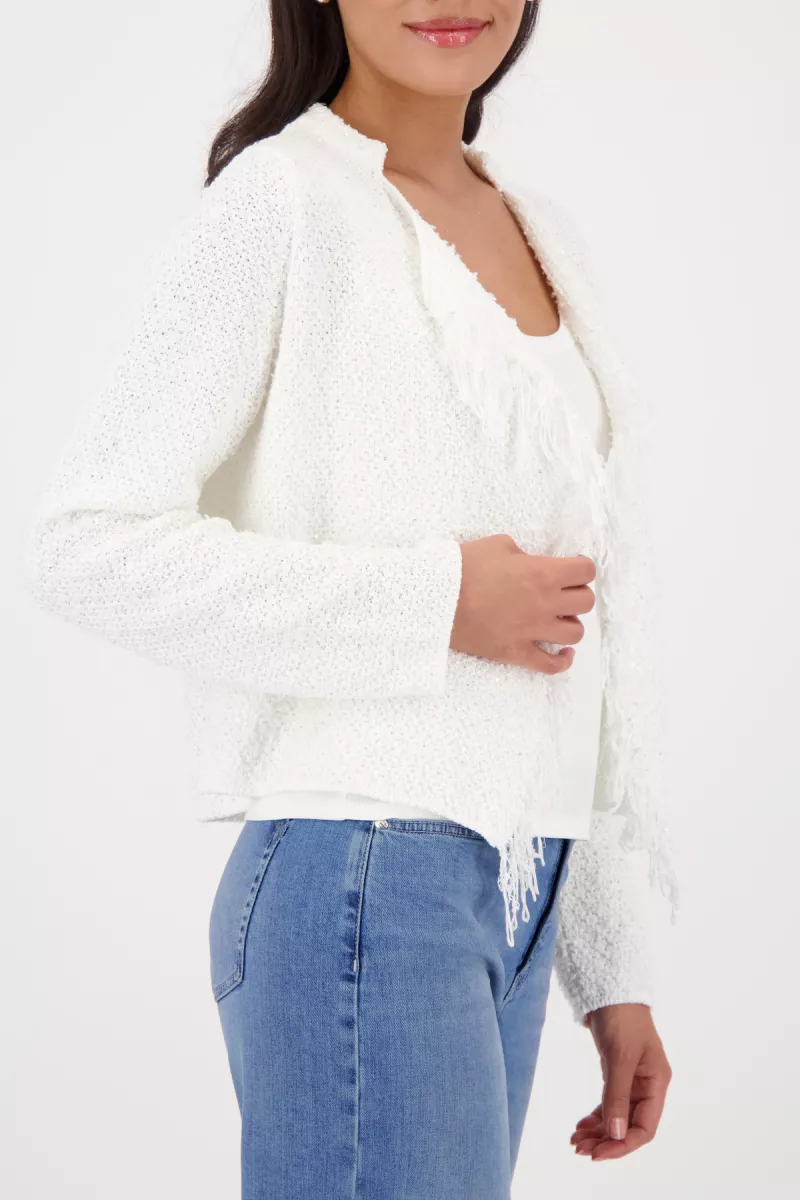 Monari-Cardigan with weave structure-410296-102 Off white-OFF WHITE