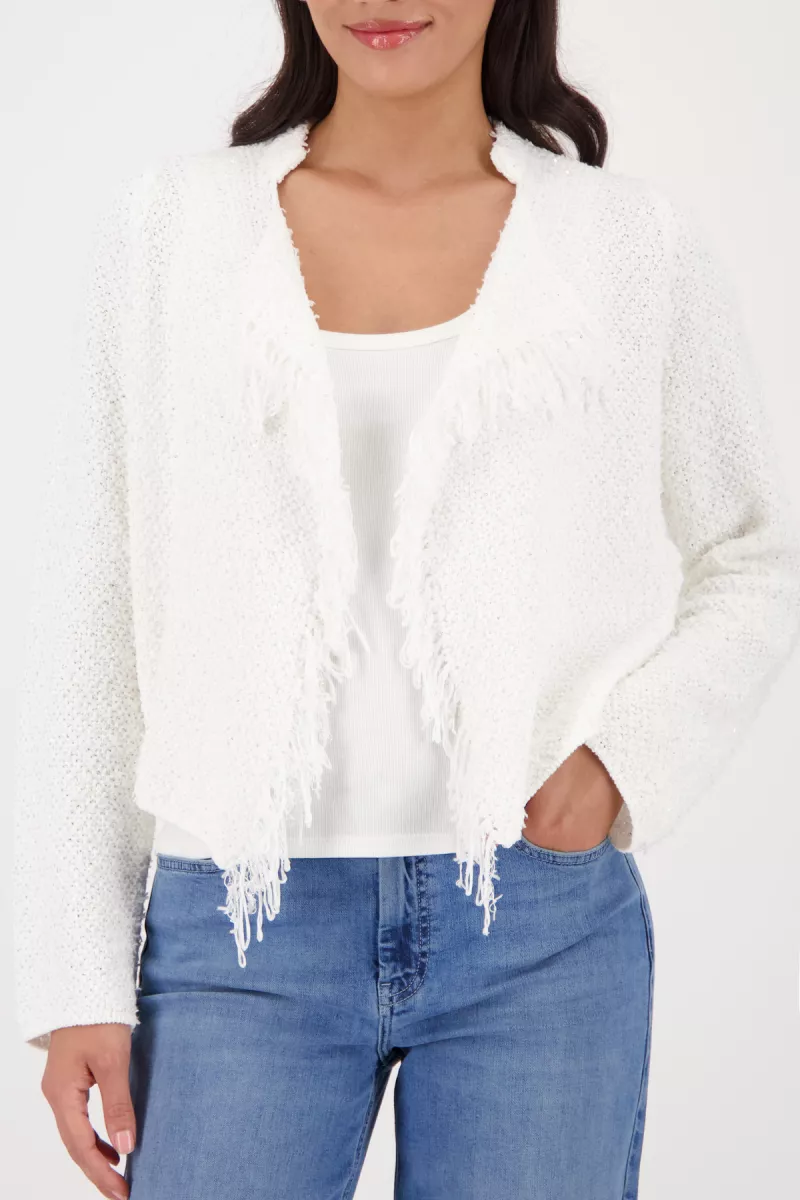 Monari-Cardigan with weave structure-410296-102 Off white-OFF WHITE