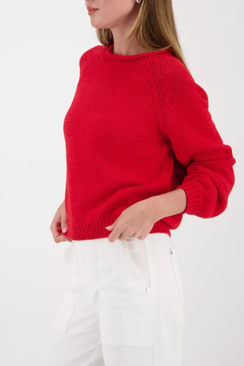 Monari-Knitted jumper made of ribbon yarn-410232-350 Chilli pepper-ROOD