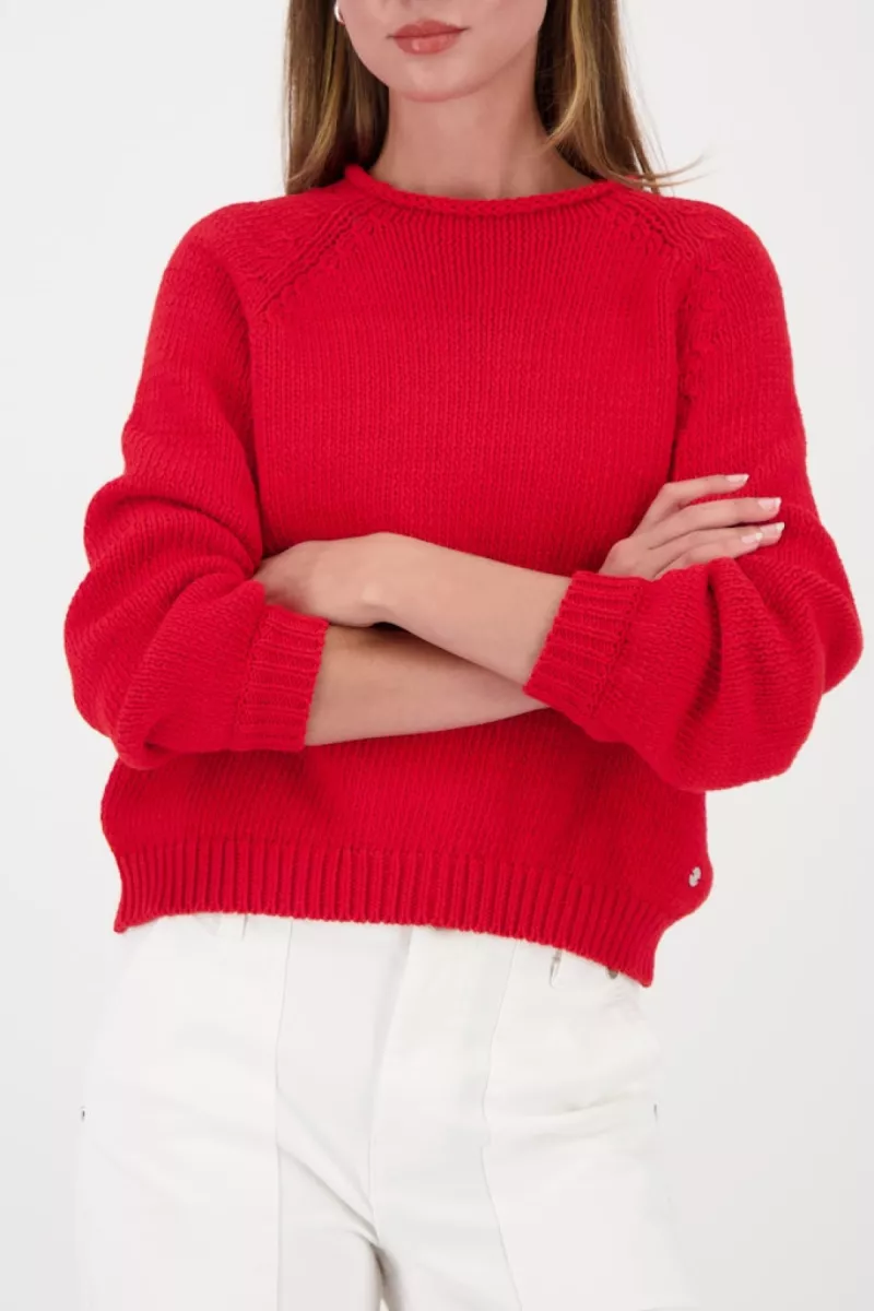 Monari-Knitted jumper made of ribbon yarn-410232-350 Chilli pepper-ROOD
