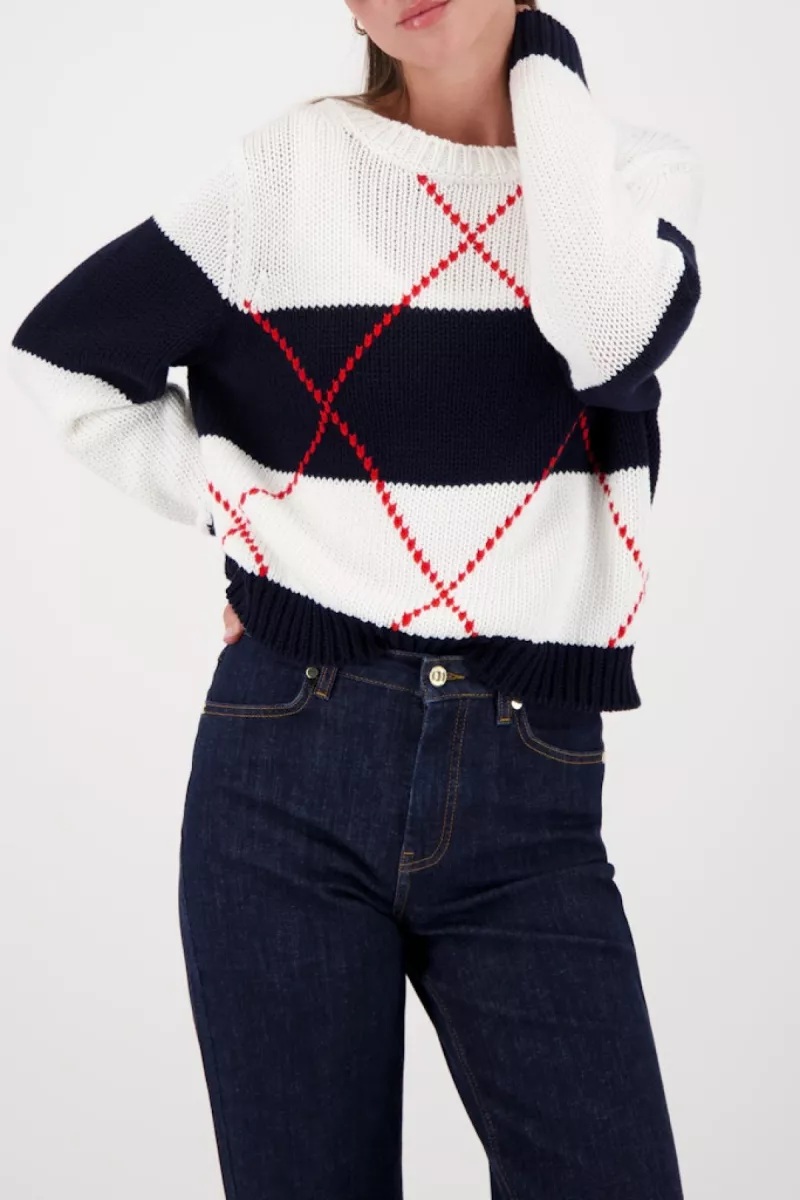 Monari-Knitted jumper with intarsia pattern-410218-757 Marine pattern-MARINE