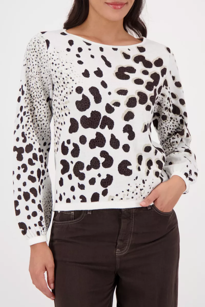 Monari-Knitted jumper with leopard jacquard-410292-566 Dark chocolate pattern-CHOCOLADE