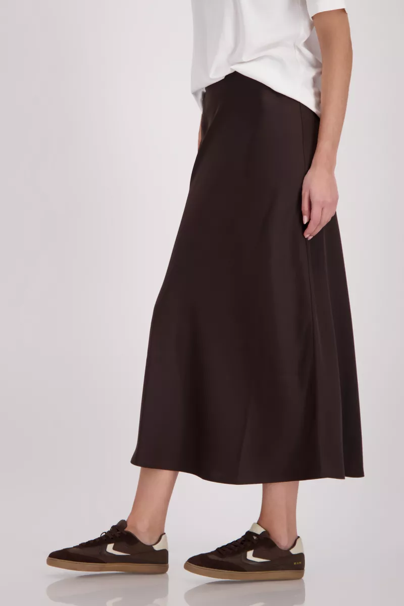 Monari-Satin skirt-410502-564 Dark chocolate-DONKER BRUIN