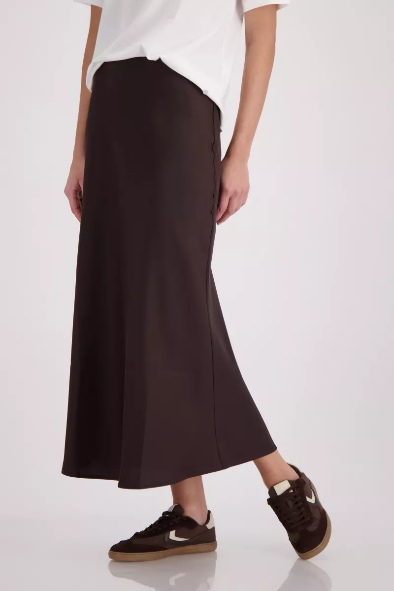 Monari-Satin skirt-410502-564 Dark chocolate-DONKER BRUIN
