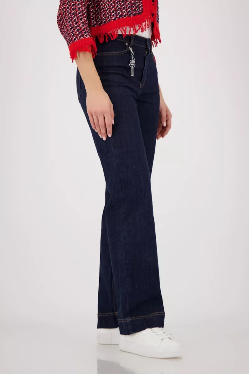 Monari-Straight leg jeans with charms-410428-751 Dark denim-DONKER DENIM