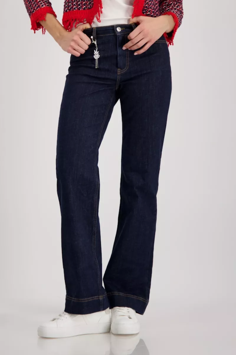 Monari-Straight leg jeans with charms-410428-751 Dark denim-DONKER DENIM