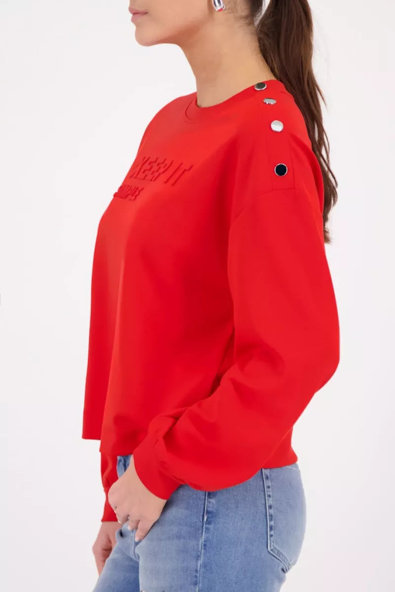 Monari-Sweatshirt with embossed lettering-410102-350 Chilli pepper-ROOD