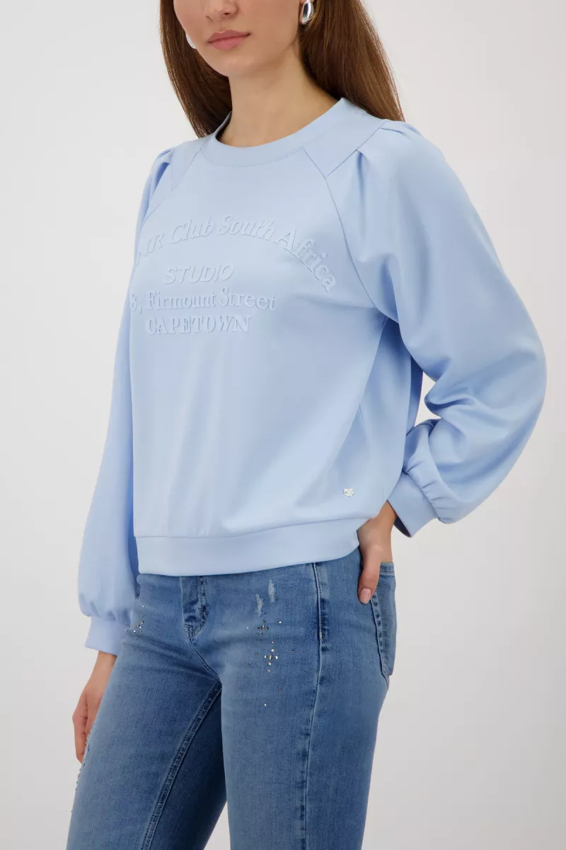 Monari-Sweatshirt with lettering-410188-738 Light sky-LICHT BLAUW