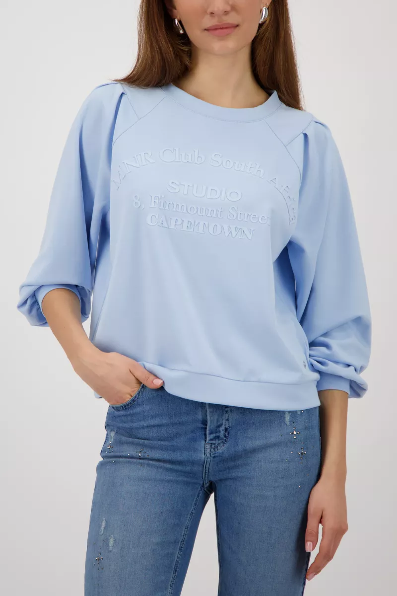 Monari-Sweatshirt with lettering-410188-738 Light sky-LICHT BLAUW