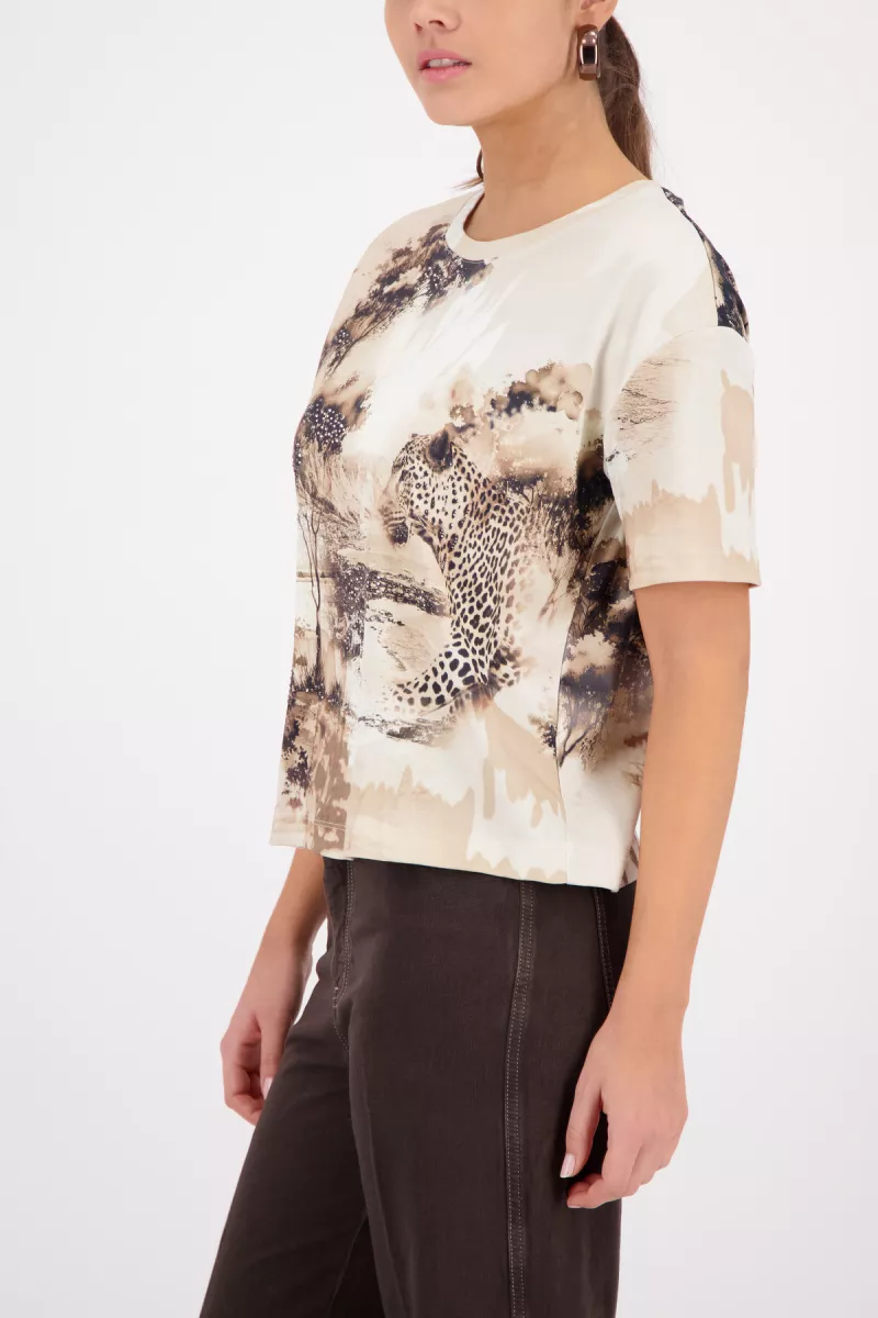 Monari-T shirt with savanna print-410189-148 Sand pattern-ZAND