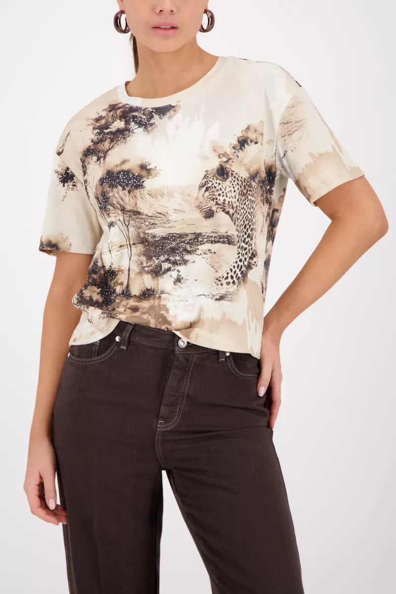 Monari-T shirt with savanna print-410189-148 Sand pattern-ZAND