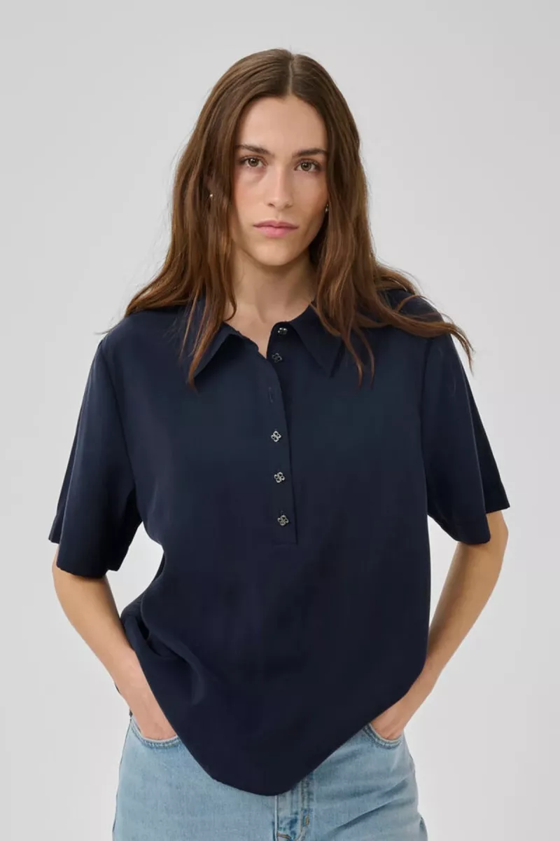 My Essential Wardrobe--Mindy Polo Tee-103565-NAVY