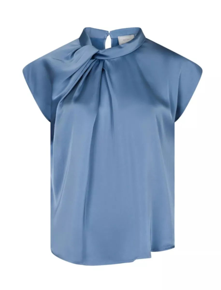 Neo Noir-Fleur Drapy Satin Blouse-160990-142 Dusty Blue-BLUE