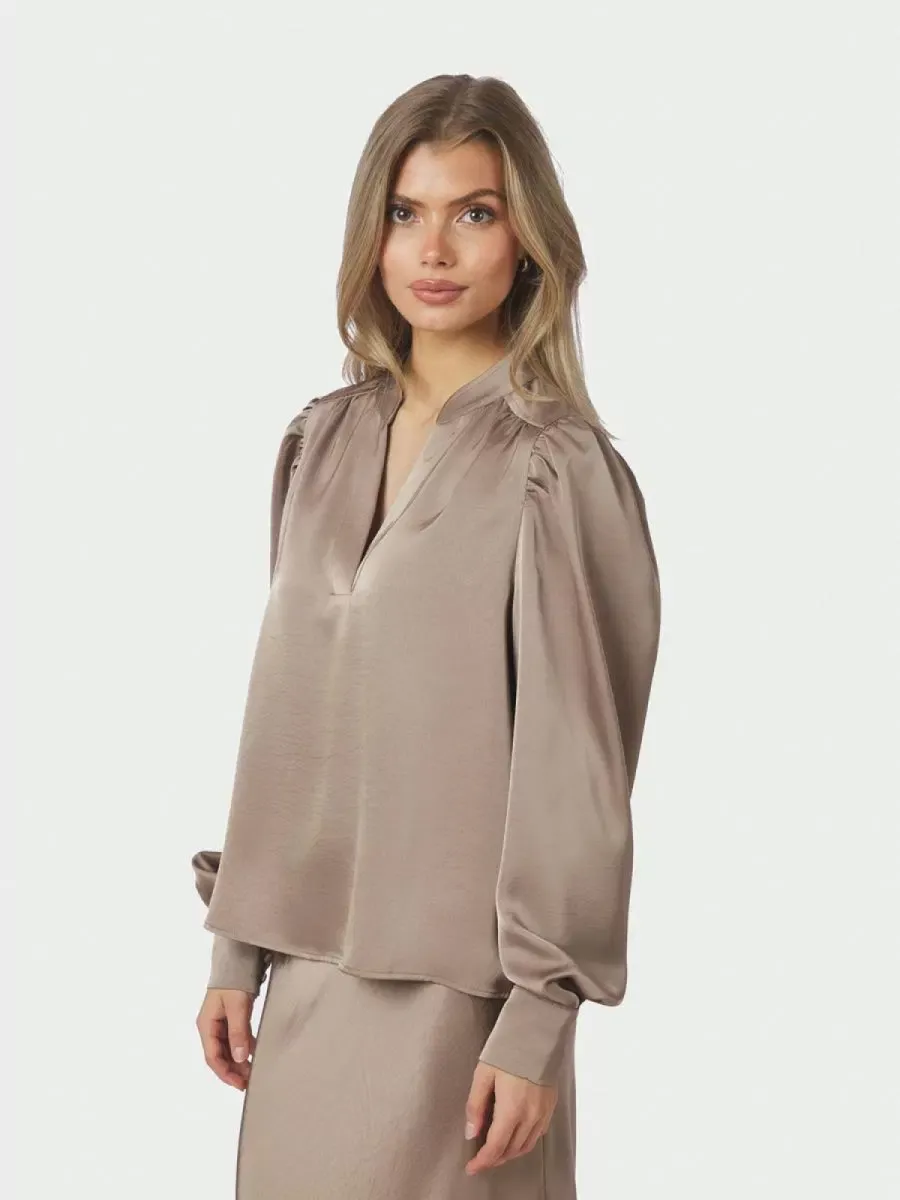 Neo Noir-Rosslynn Heavy Sateen Blouse-163769-811 Dark Taupe-TAUPE