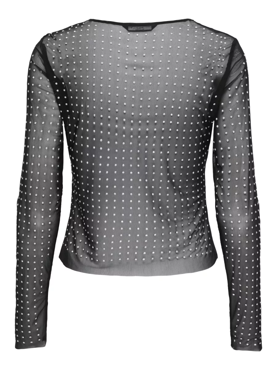 ONLY-ONLHILEN LS RHINESTONE MESH TOP WVN-15358317-Black Rhinestones-BLACK