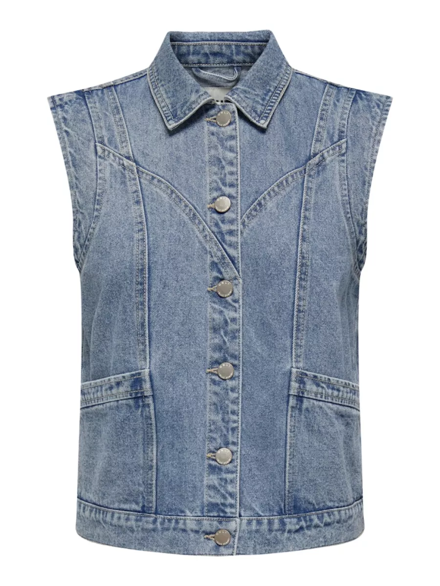 ONLY-ONLKENNEDY SL DNM WAISTCOAT BJ NOOS-15278041-Medium Blue Denim-MIDDEN DENIM