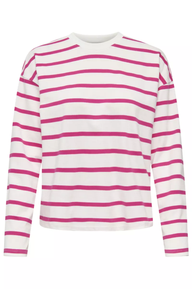 ONLY-ONLSOPH L/S STRIPE TOP JRS-15310399-Pink Yarrow-CREME