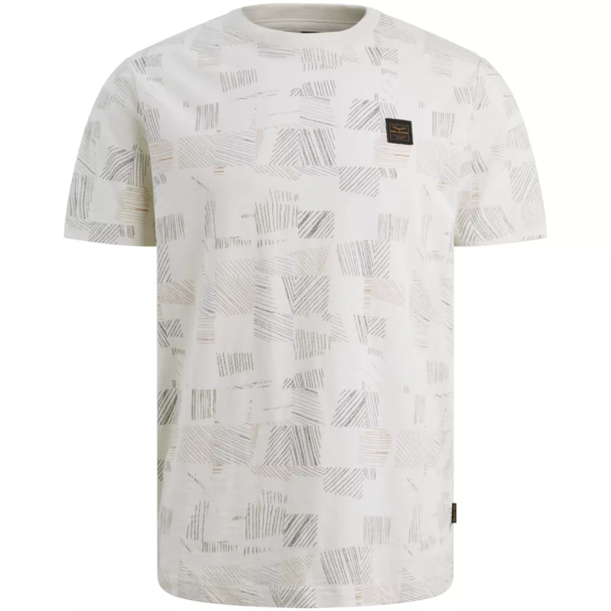 PME LEGEND-Short sleeve r-neck aop cotton slu-PTSS2602561-7013 Bone white melee-BEIGE