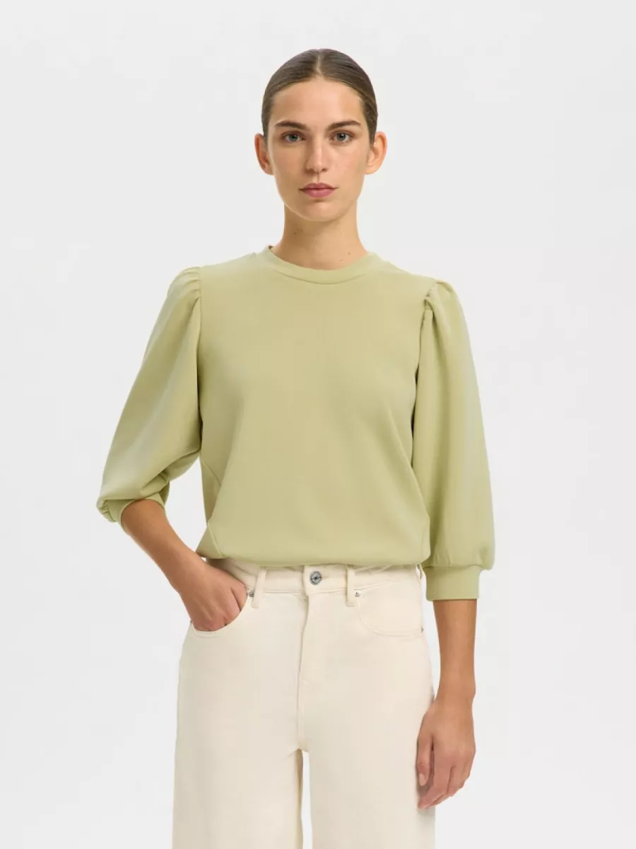 Selected Femme-SLFTENNY 3/4 SWEAT TOP NOOS-16082379-Lint-LICHT GROEN