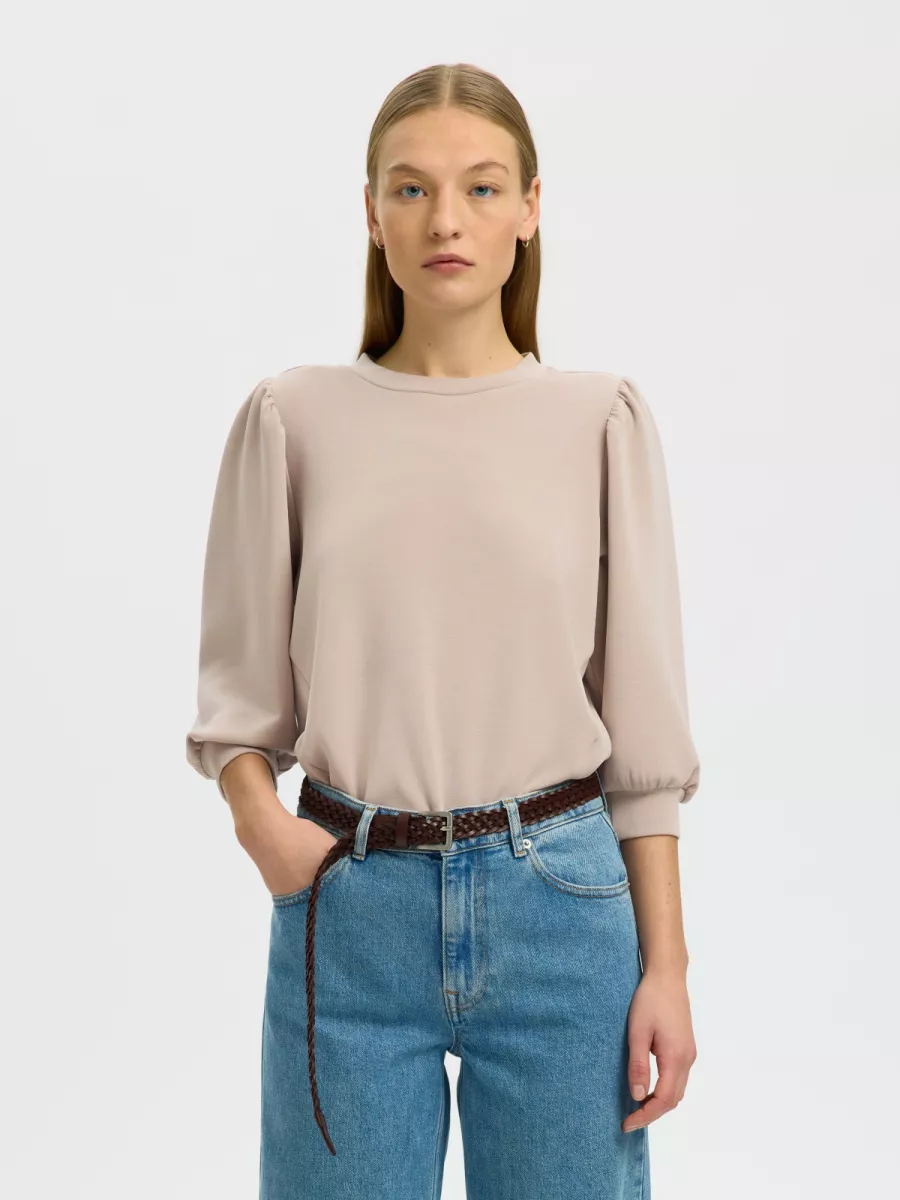 Selected Femme-SLFTENNY 3/4 SWEAT TOP NOOS-16082379-Pure Cashmere-LICHT BLAUW