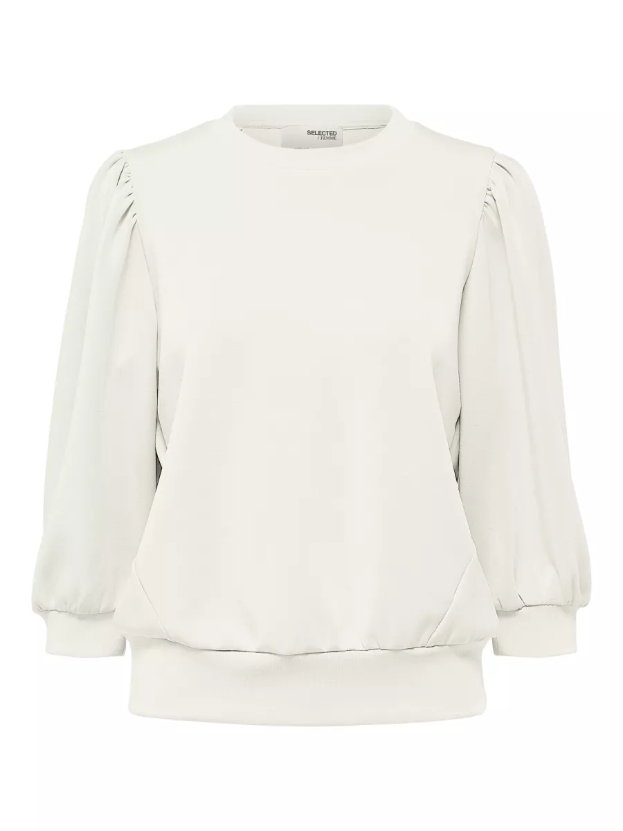 Selected Femme-SLFTENNY 3/4 SWEAT TOP NOOS-16082379-Snow White-LICHT GROEN