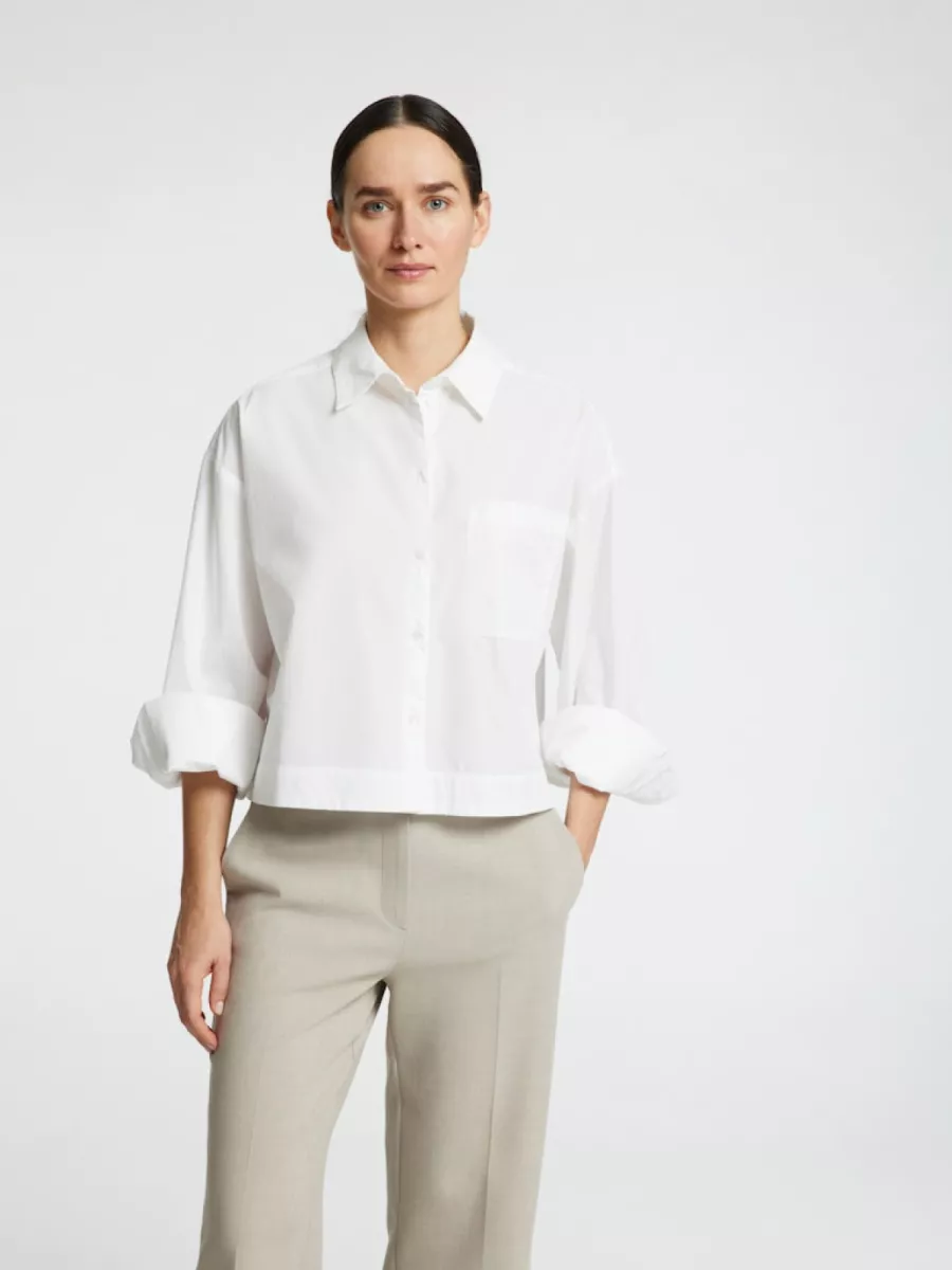 Selected Femme-SLWASTHA LS CROPPED BOXY SHIRT NOOS-16097269-Bright White-WIT