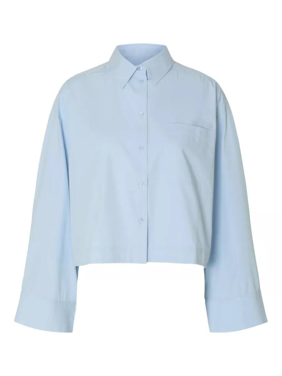 Selected Femme-SLWASTHA LS CROPPED BOXY SHIRT NOOS-16097269-Cashmere Blue-BLUE