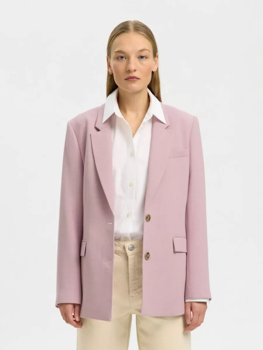 Selected Femme-SLWRITA LS CLASSIC BLAZER MEL NOOS-16094203-Bleached Mauve-OUD ROSE