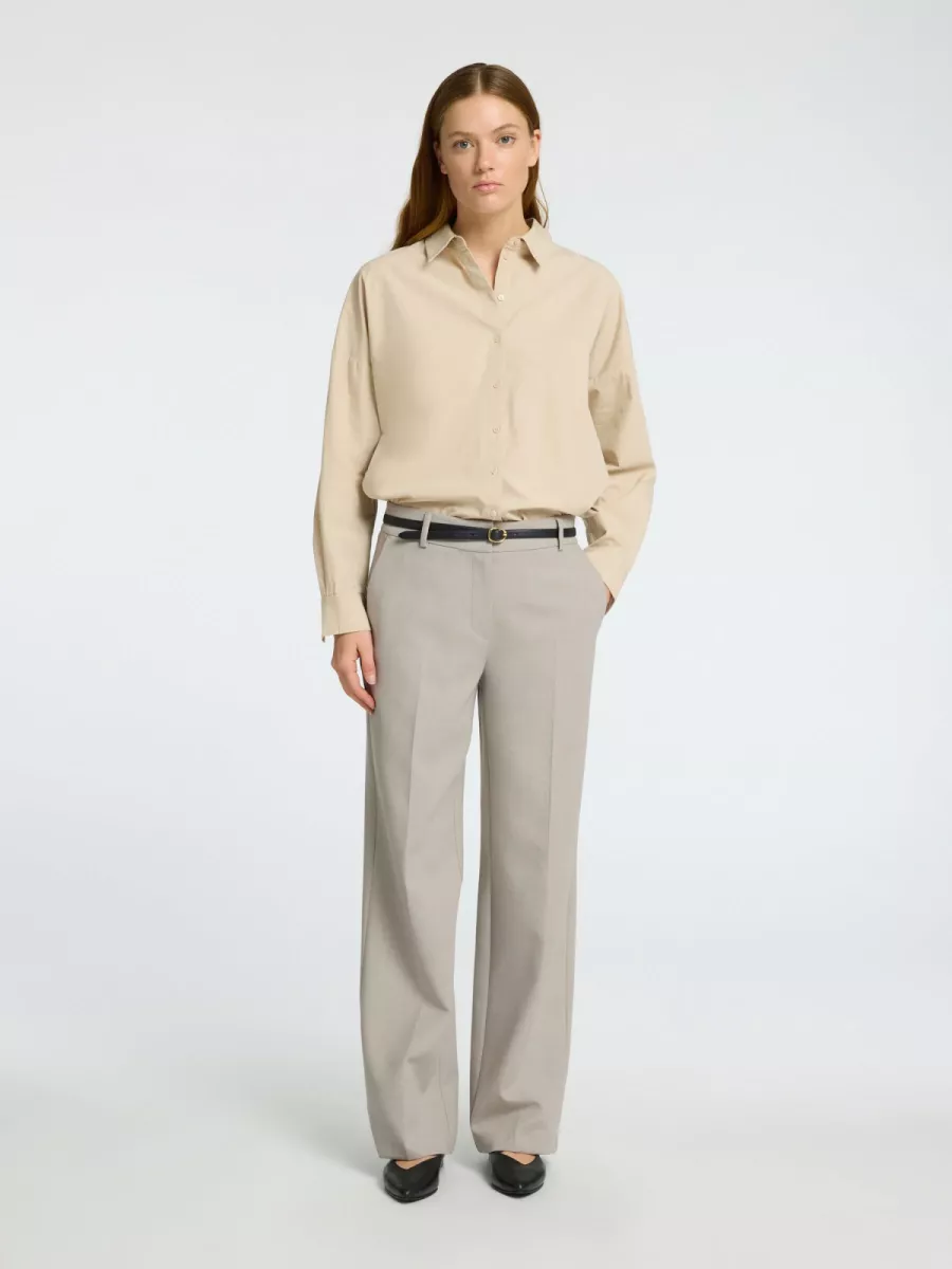 Selected Femme-SLWRITA MW WIDE PANT MEL NOOS-16094206-Island Fossil-BEIGE