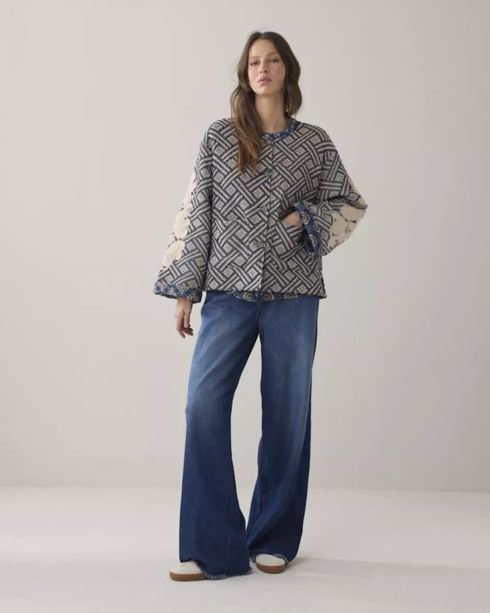 Summum-Jacket blue jacquard-1s1284-12411-495 Midnight blue-DONKER BLAUW