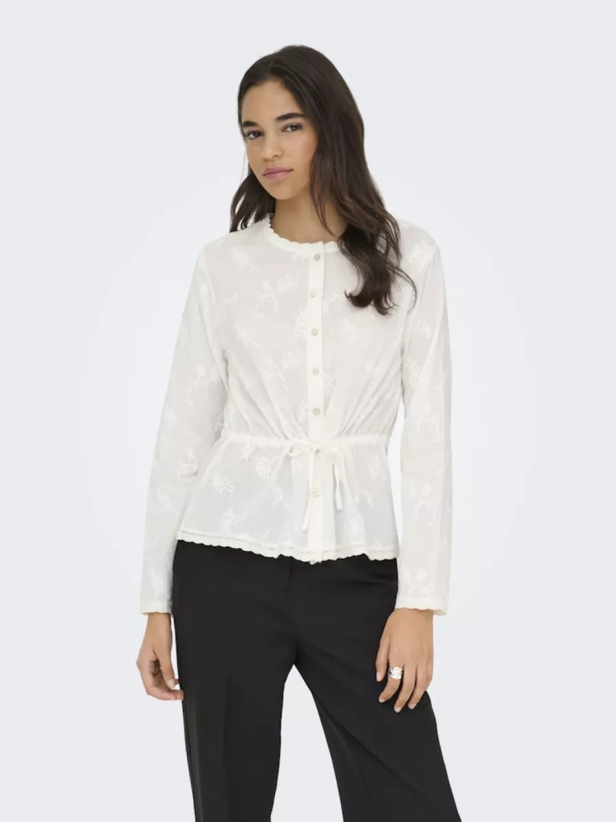 VERO MODA-JDYMELLIE L/S EMB. STRING SHIRT-15370613-Cloud Dancer-OFF WHITE