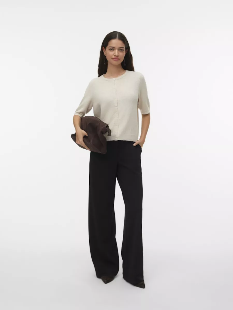 VERO MODA-VMDOFFY 2/4 O-NECK BUTTON CARDIGAN-10345011-Birch-CREME